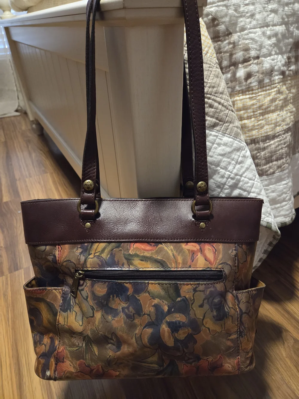 Patricia Nash Brown Floral Leather Shoulder Tote